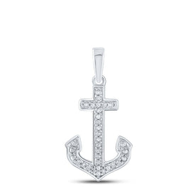 Sterling Silver Round Diamond Anchor Pendant 1/12 Cttw - Splendid Jewellery