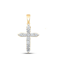Load image into Gallery viewer, 14K Yellow Gold Round Diamond Cross Pendant 1 Cttw - Splendid Jewellery
