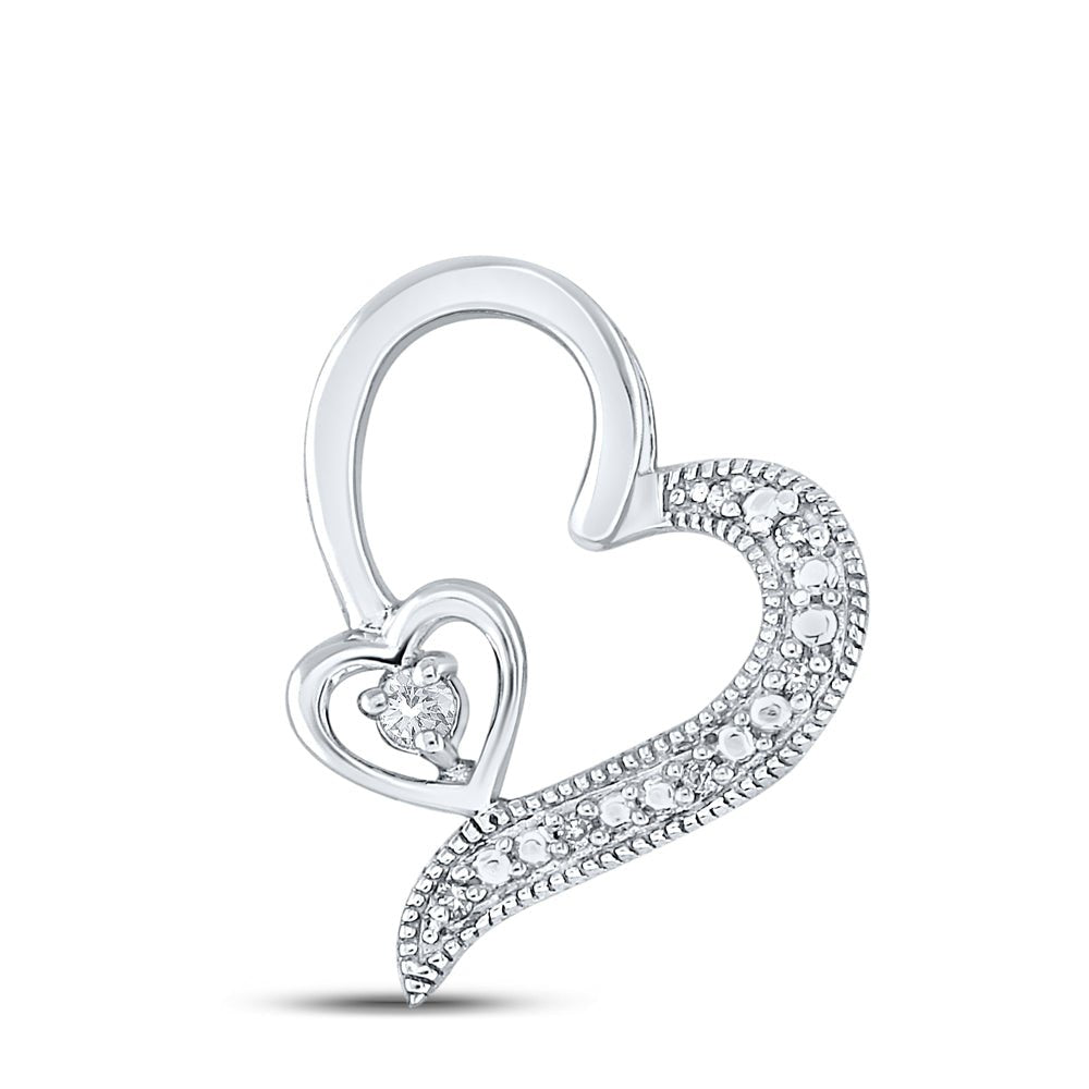 Sterling Silver Round Diamond Heart Pendant 1/20 Cttw - Splendid Jewellery