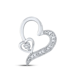 Sterling Silver Round Diamond Heart Pendant 1/20 Cttw - Splendid Jewellery