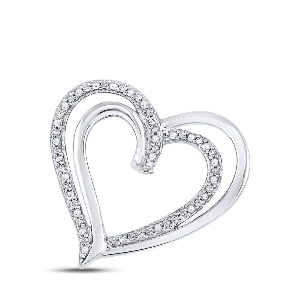 Sterling Silver Round Diamond Heart Pendant 1/20 Cttw - Splendid Jewellery
