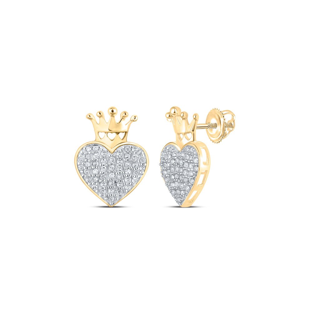 10K Yellow Gold Round Diamond P1 Crown Heart Earring 1/5 Cttw - Splendid Jewellery
