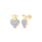 10K Yellow Gold Round Diamond P1 Crown Heart Earring 1/5 Cttw - Splendid Jewellery