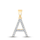 14K Yellow Gold Round Diamond A Initial Letter Pendant 1/5 Cttw - Splendid Jewellery