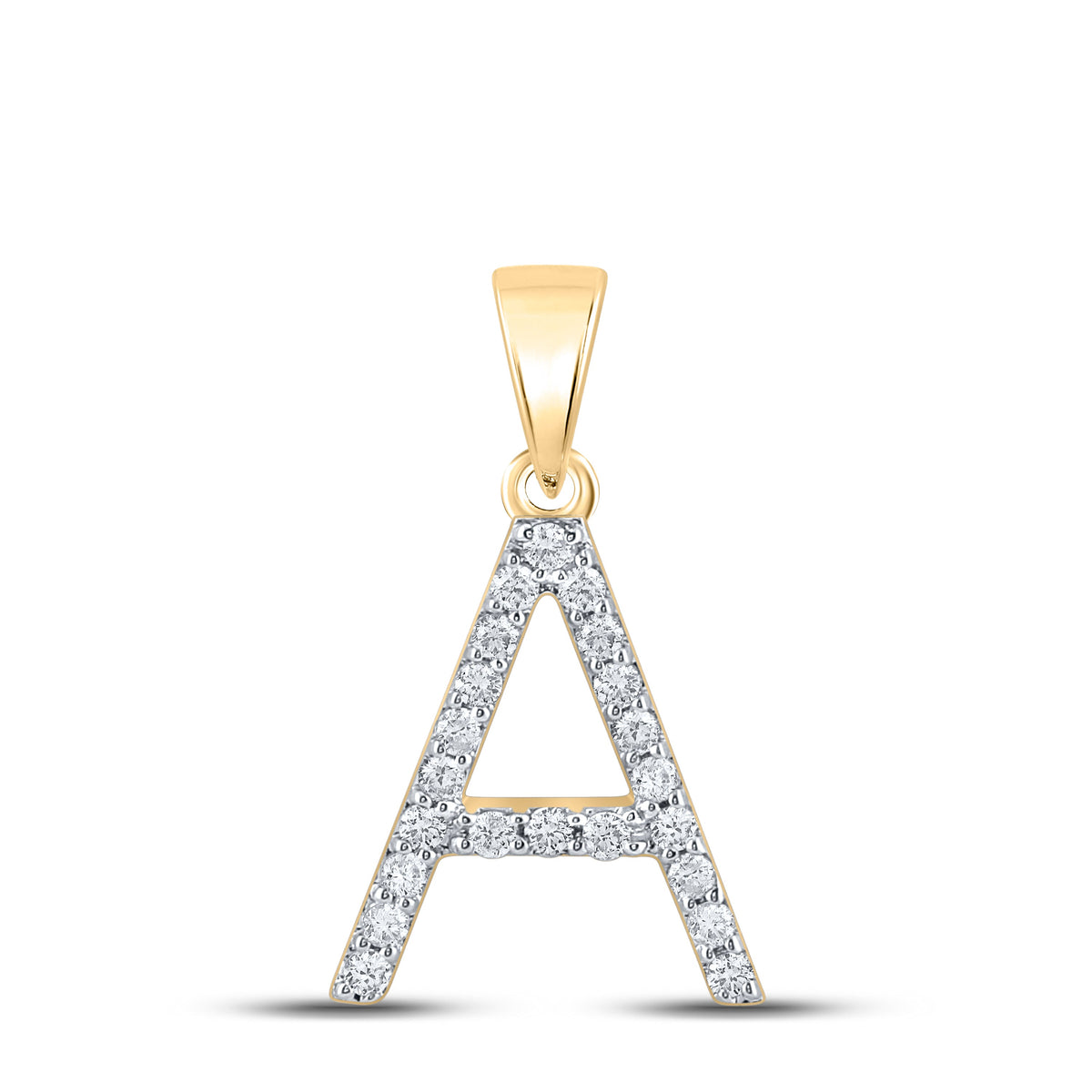 14K Yellow Gold Round Diamond A Initial Letter Pendant 1/5 Cttw - Splendid Jewellery