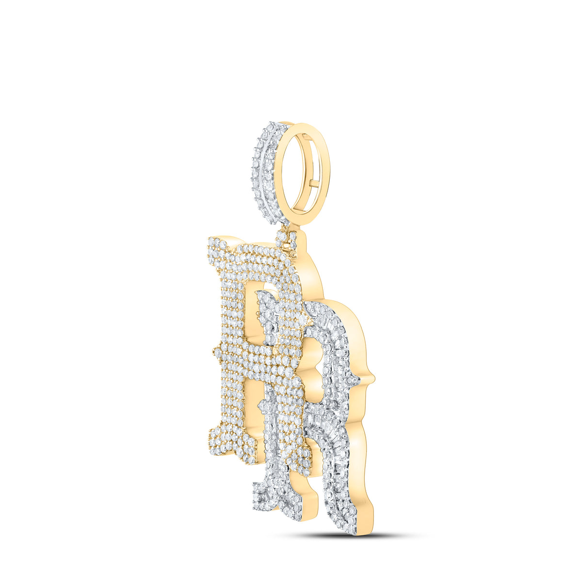 10K Yellow Gold Diamond Initial "Rr" Charm Pendant 3 Cttw - Splendid Jewellery
