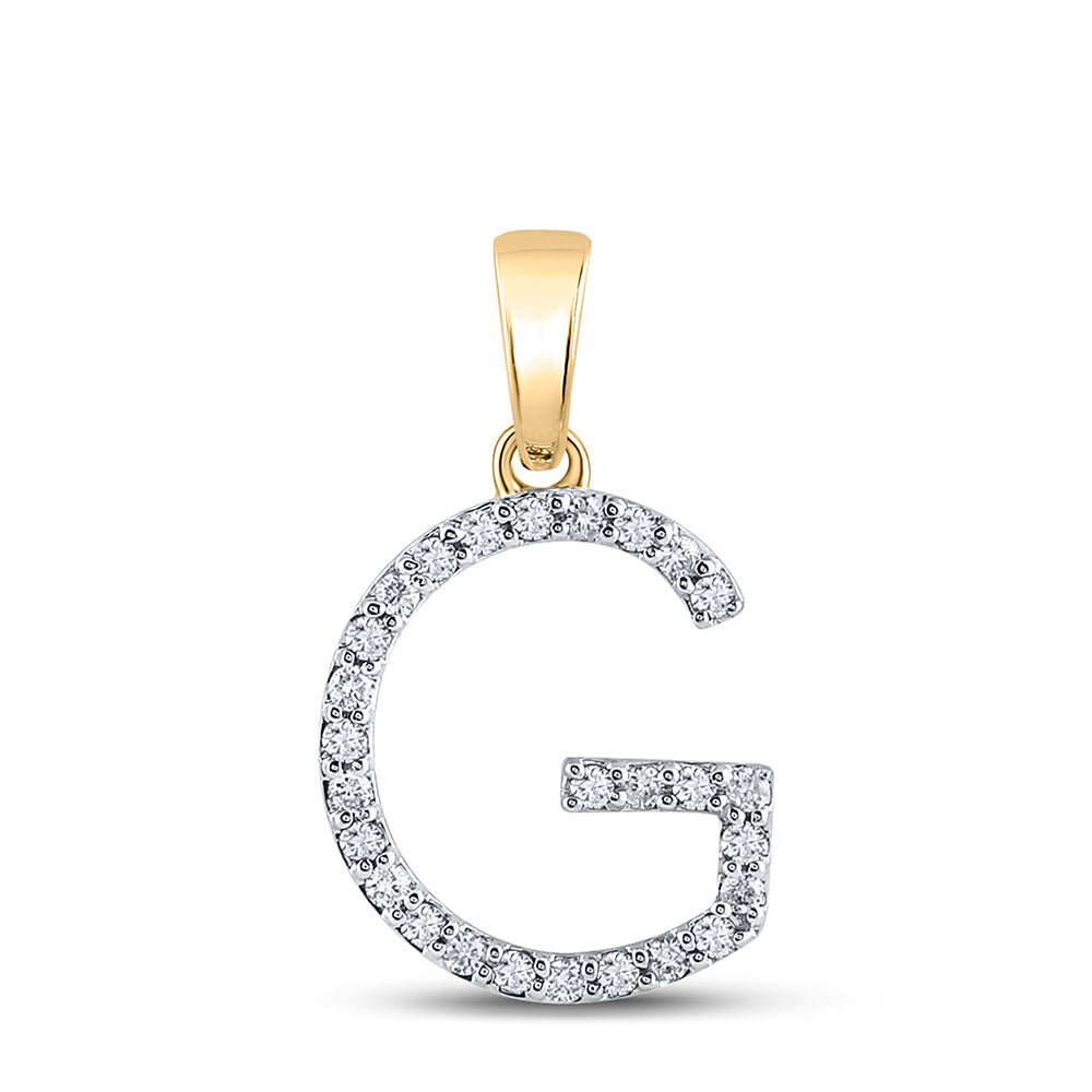 14K Yellow Gold Round Diamond G Initial Letter Pendant 1/5 Cttw - Splendid Jewellery