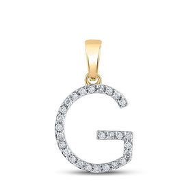 14K Yellow Gold Round Diamond G Initial Letter Pendant 1/5 Cttw - Splendid Jewellery