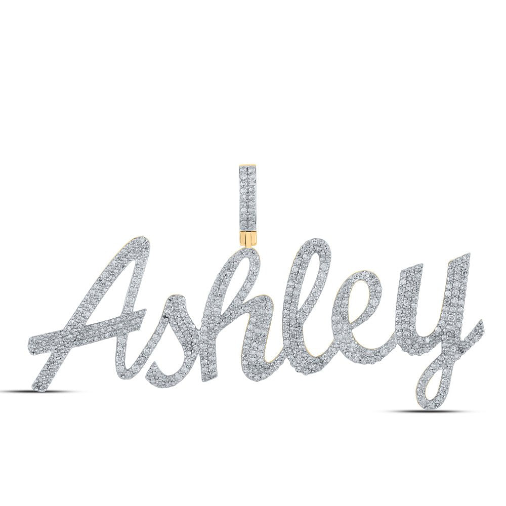 10K Yellow Gold Round Diamond ASHLEY Name Pendant 2 5/8 Cttw - Splendid Jewellery
