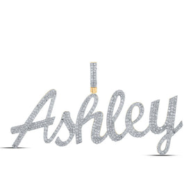10K Yellow Gold Round Diamond ASHLEY Name Pendant 2 5/8 Cttw - Splendid Jewellery