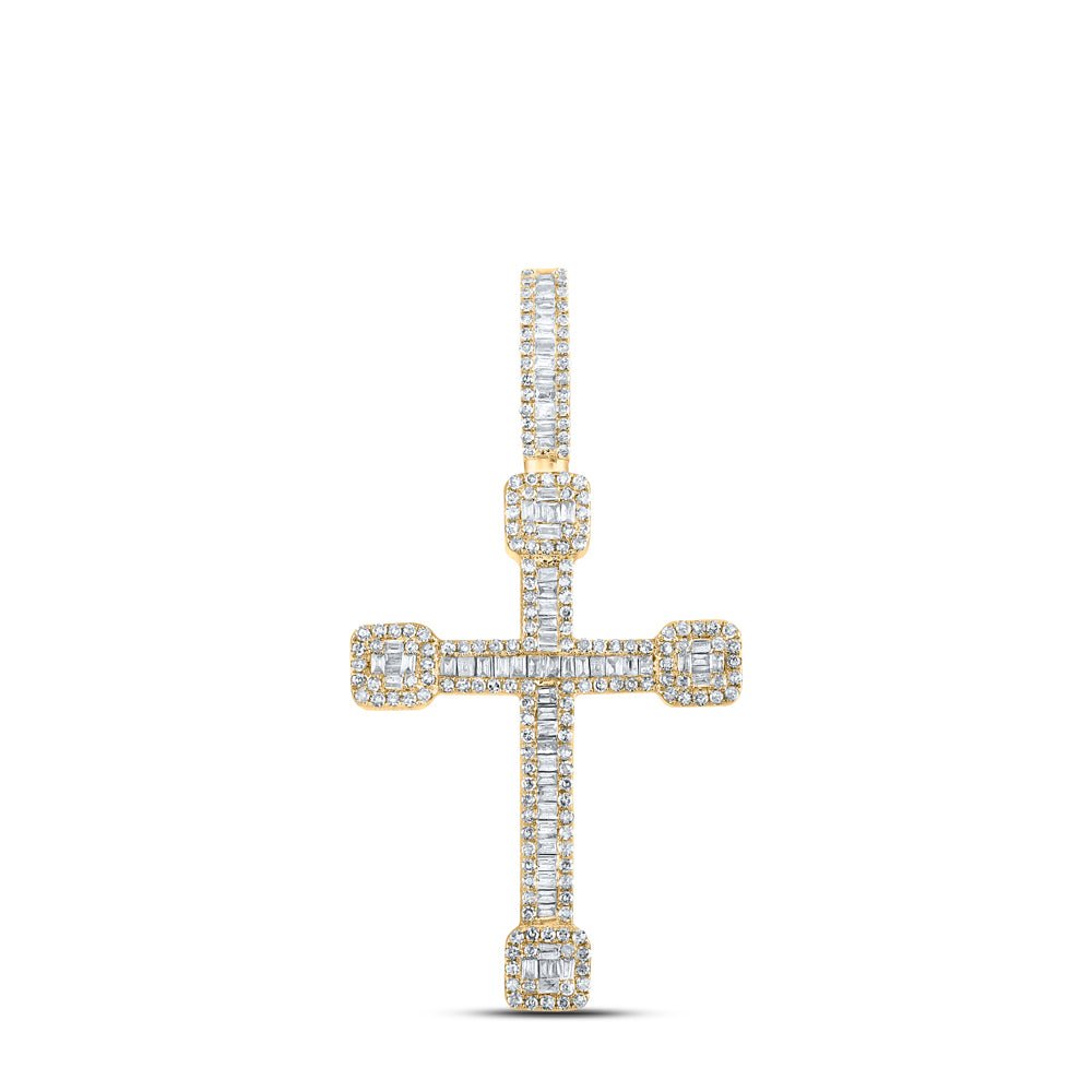 10K Yellow Gold Baguette Diamond Urn Cross Charm Pendant 7/8 Cttw - Splendid Jewellery