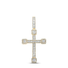 10K Yellow Gold Baguette Diamond Urn Cross Charm Pendant 7/8 Cttw - Splendid Jewellery