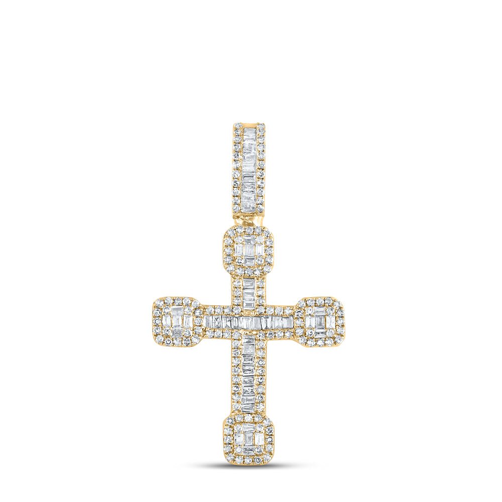 10K Yellow Gold Baguette Diamond Urn Cross Charm Pendant 1/2 Cttw - Splendid Jewellery