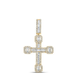 10K Yellow Gold Baguette Diamond Urn Cross Charm Pendant 1/2 Cttw - Splendid Jewellery