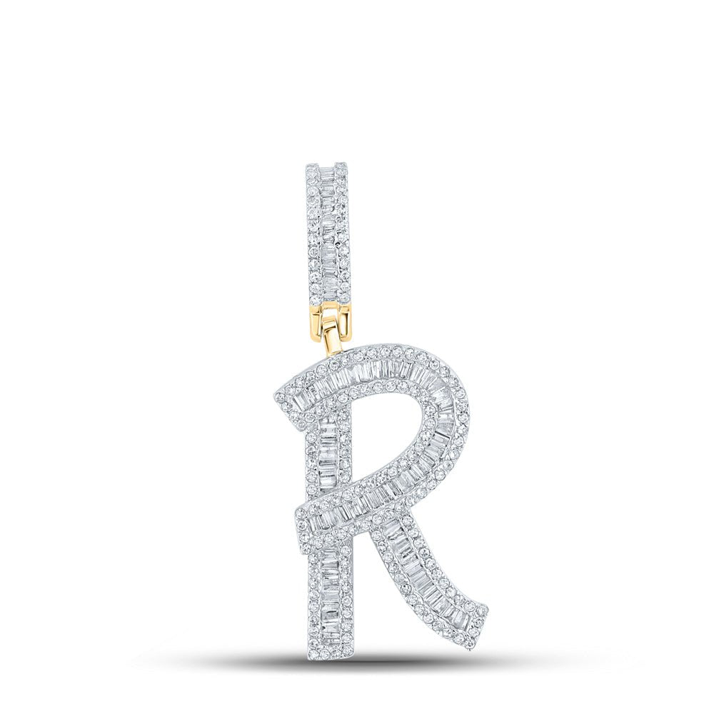 14K Yellow Gold Baguette Diamond Cn Initial "R" Charm Pendant 7/8 Cttw - Splendid Jewellery