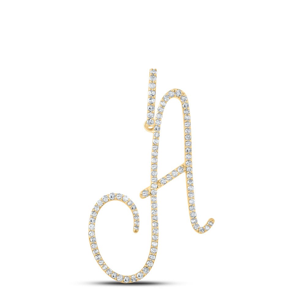 14K Yellow Gold Round Diamond A Initial Letter Pendant 1/2 Cttw - Splendid Jewellery