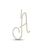 14K Yellow Gold Round Diamond A Initial Letter Pendant 1/2 Cttw - Splendid Jewellery
