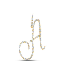 14K Yellow Gold Round Diamond A Initial Letter Pendant 1/2 Cttw - Splendid Jewellery