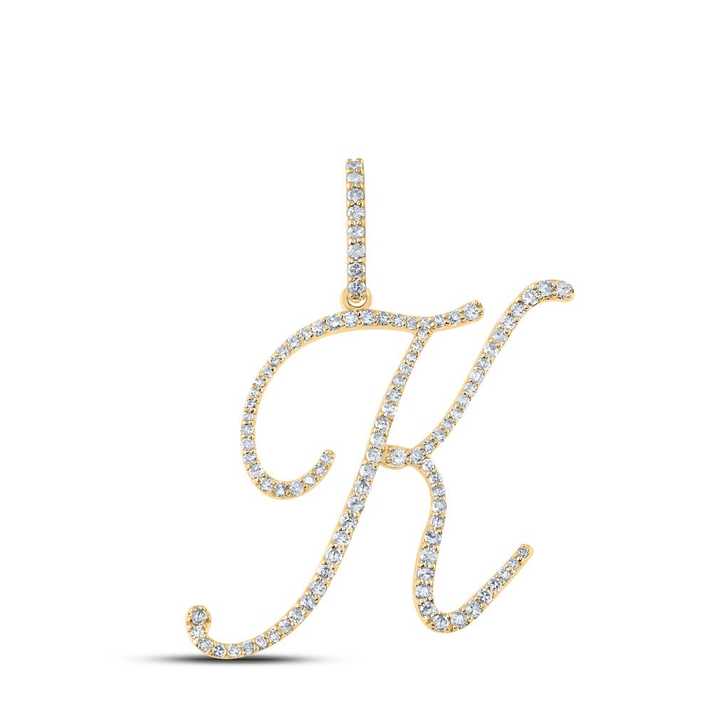 14K Yellow Gold Round Diamond K Initial Letter Pendant 1/2 Cttw - Splendid Jewellery