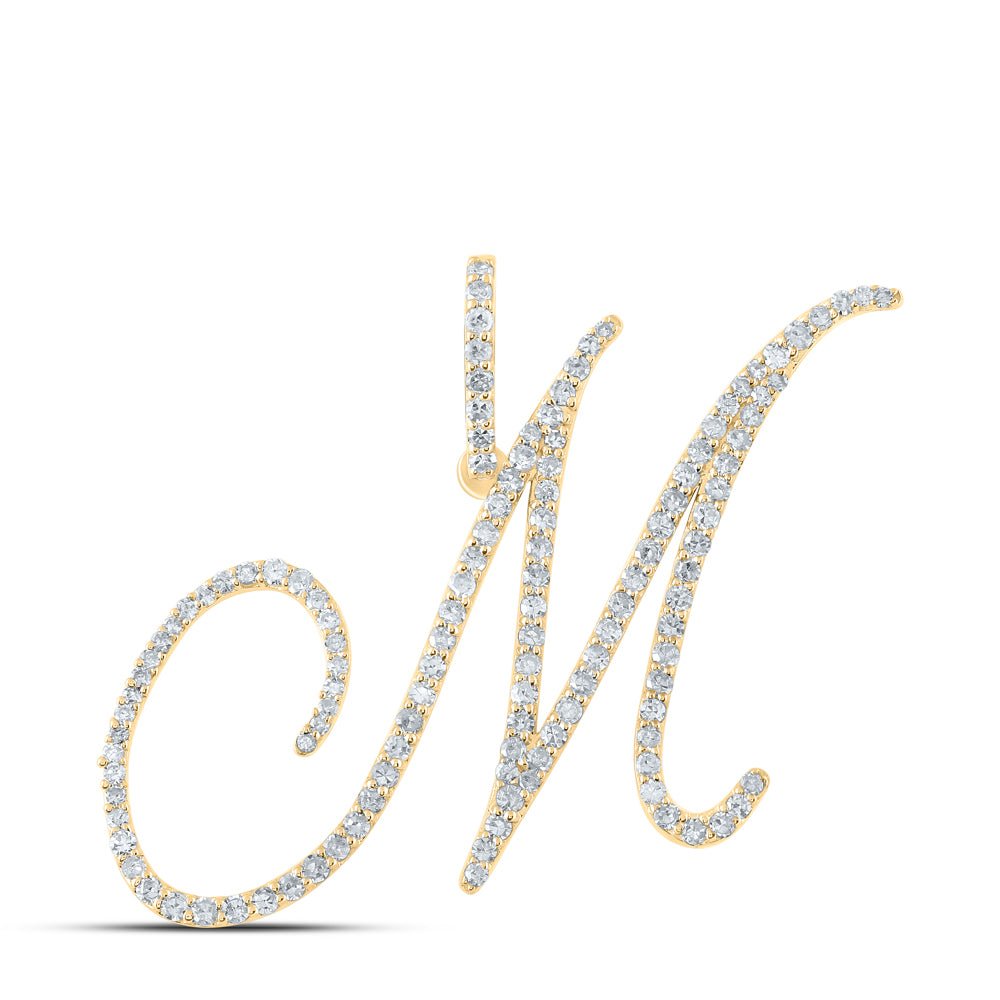 14K Yellow Gold Round Diamond M Initial Letter Pendant 7/8 Cttw - Splendid Jewellery