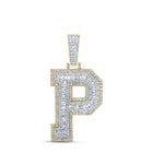 14K Two - tone Gold Baguette Diamond Cn Initial "P" Charm Pendant 1 7/8 Cttw - Splendid Jewellery