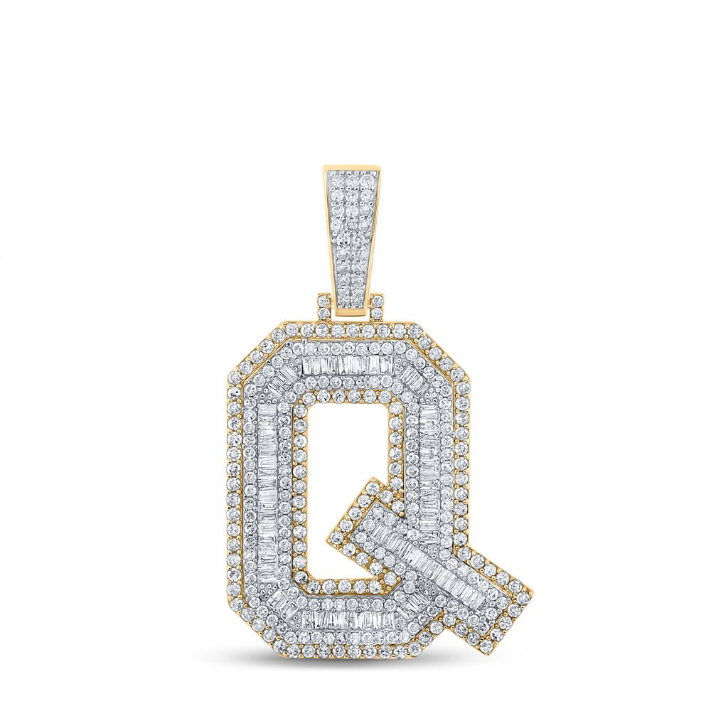 14K Two - tone Gold Round Diamond Cn Initial "Q" Charm Pendant 2 1/5 Cttw - Splendid Jewellery