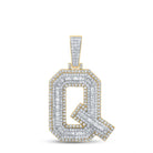 14K Two - tone Gold Round Diamond Cn Initial "Q" Charm Pendant 2 1/5 Cttw - Splendid Jewellery