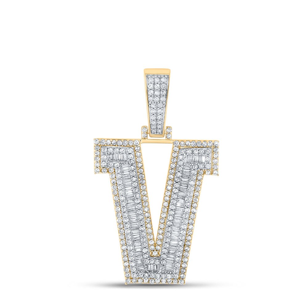 14K Two - tone Gold Round Diamond Cn Initial "V" Charm Pendant 2 Cttw - Splendid Jewellery