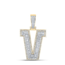 Load image into Gallery viewer, 14K Two - tone Gold Round Diamond Cn Initial "V" Charm Pendant 2 Cttw - Splendid Jewellery