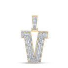 14K Two - tone Gold Round Diamond Cn Initial "V" Charm Pendant 2 Cttw - Splendid Jewellery