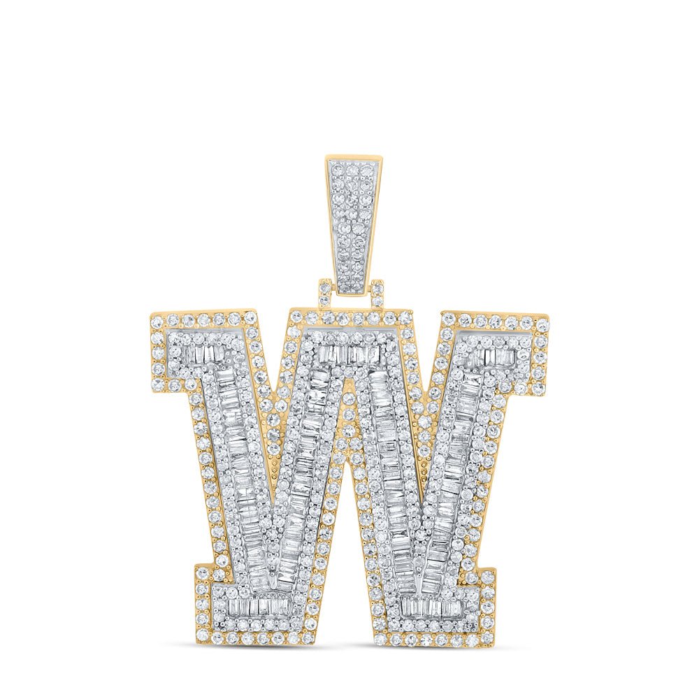 14K Two - tone Gold Round Diamond Cn Initial "W" Charm Pendant 3 Cttw - Splendid Jewellery