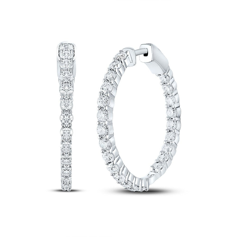 14K White Gold Elegant Hoop Earrings with Diamond with Fine Detail - Splendid Jewellery