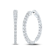 Load image into Gallery viewer, 14K White Gold Elegant Hoop Earrings with Diamond with Fine Detail - Splendid Jewellery