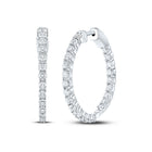 14K White Gold Elegant Hoop Earrings with Diamond with Fine Detail - Splendid Jewellery