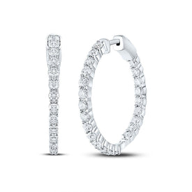 14K White Gold Elegant Hoop Earrings with Diamond with Fine Detail - Splendid Jewellery