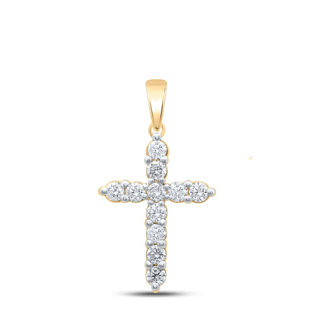 14K Yellow Gold Round Diamond Cross Pendant 1 Cttw - Splendid Jewellery