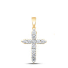 14K Yellow Gold Round Diamond Cross Pendant 1 Cttw - Splendid Jewellery
