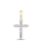 14K Yellow Gold Round Diamond Cross Pendant 1 Cttw - Splendid Jewellery