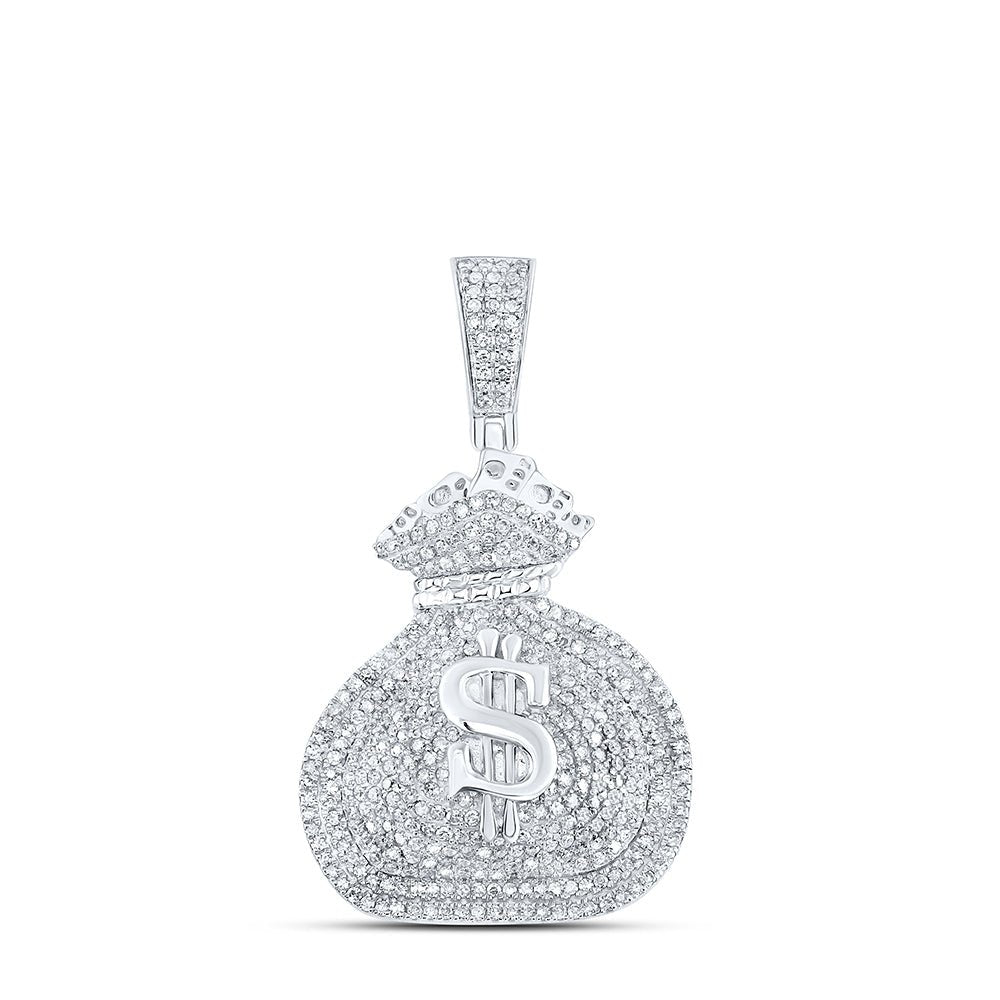 Sterling Silver Round Diamond P1 Money Dollar Bag Charm Pendant 1 Cttw - Splendid Jewellery