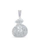 Sterling Silver Round Diamond P1 Money Dollar Bag Charm Pendant 1 Cttw - Splendid Jewellery