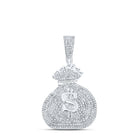 Sterling Silver Round Diamond P1 Money Dollar Bag Charm Pendant 1 Cttw - Splendid Jewellery