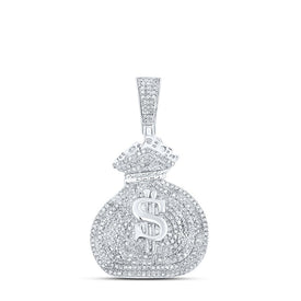 Sterling Silver Round Diamond P1 Money Dollar Bag Charm Pendant 1 Cttw - Splendid Jewellery