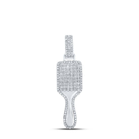 Sterling Silver Round Diamond Hair Brush Pendant 3/8 Cttw - Splendid Jewellery