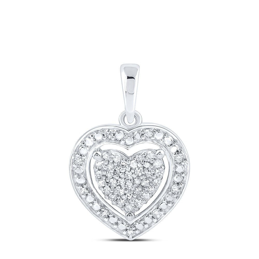 Sterling Silver Round Diamond Heart Pendant 1/8 Cttw - Splendid Jewellery