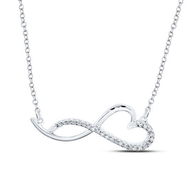 Sterling Silver Round Diamond Heart Necklace 1/12 Cttw - Splendid Jewellery