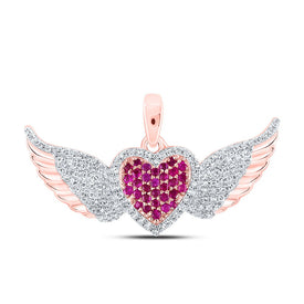 10K Rose Gold Round Natural Ruby Heart Pendant 1/4 Cttw - Splendid Jewellery