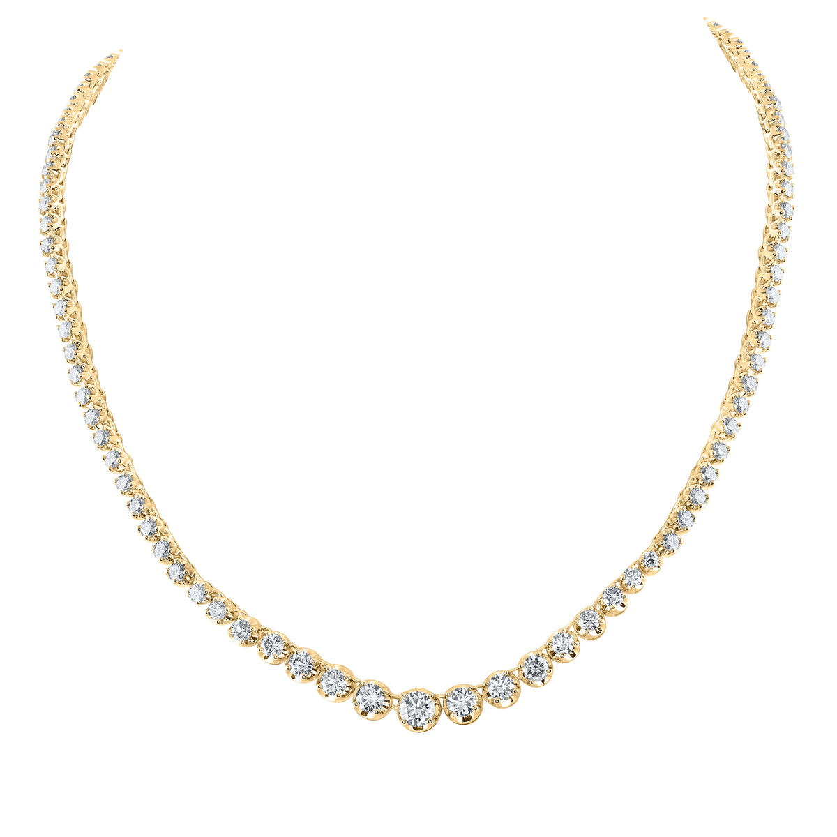 14K Yellow Gold Round Diamond Tennis Necklace (18 Inch) 7 7/8 Cttw - Splendid Jewellery