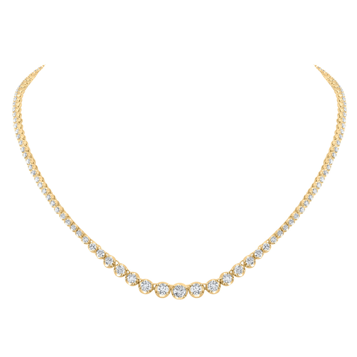 14K Yellow Gold Round Diamond Tennis Necklace (18 Inch) 5 3/4 Cttw - Splendid Jewellery