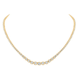 14K Yellow Gold Round Diamond Tennis Necklace (18 Inch) 5 3/4 Cttw - Splendid Jewellery