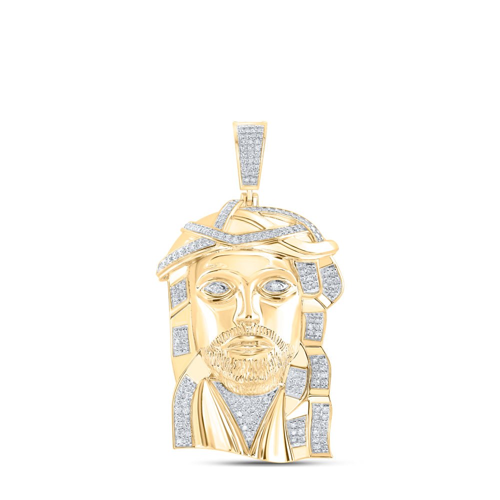 10K Yellow Gold Round Diamond Jesus Face Charm Pendant 4 7/8 Cttw - Splendid Jewellery